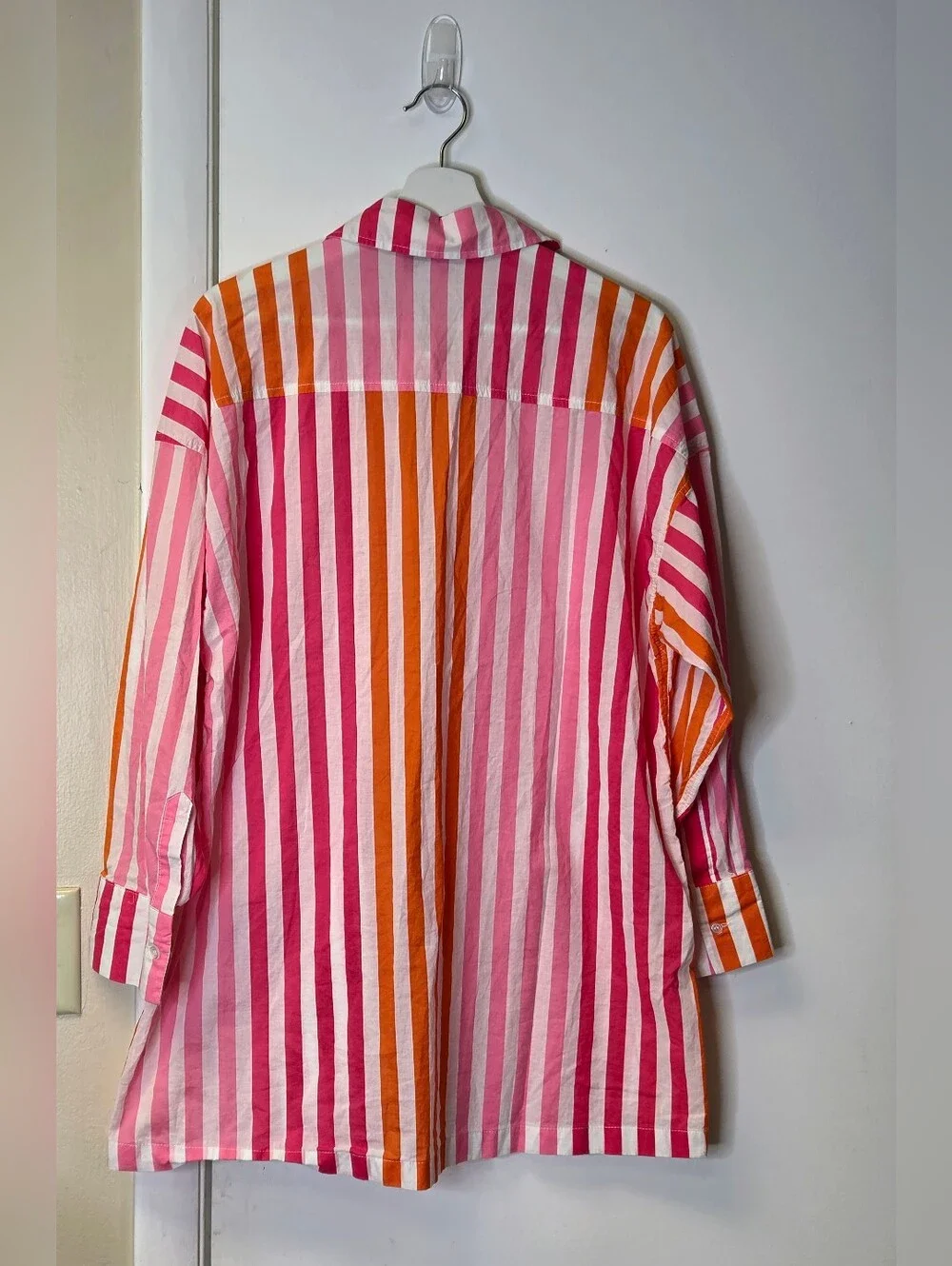 Beach Riot Striped Button Down Shirt Coverup Pink Orange Size L/XL